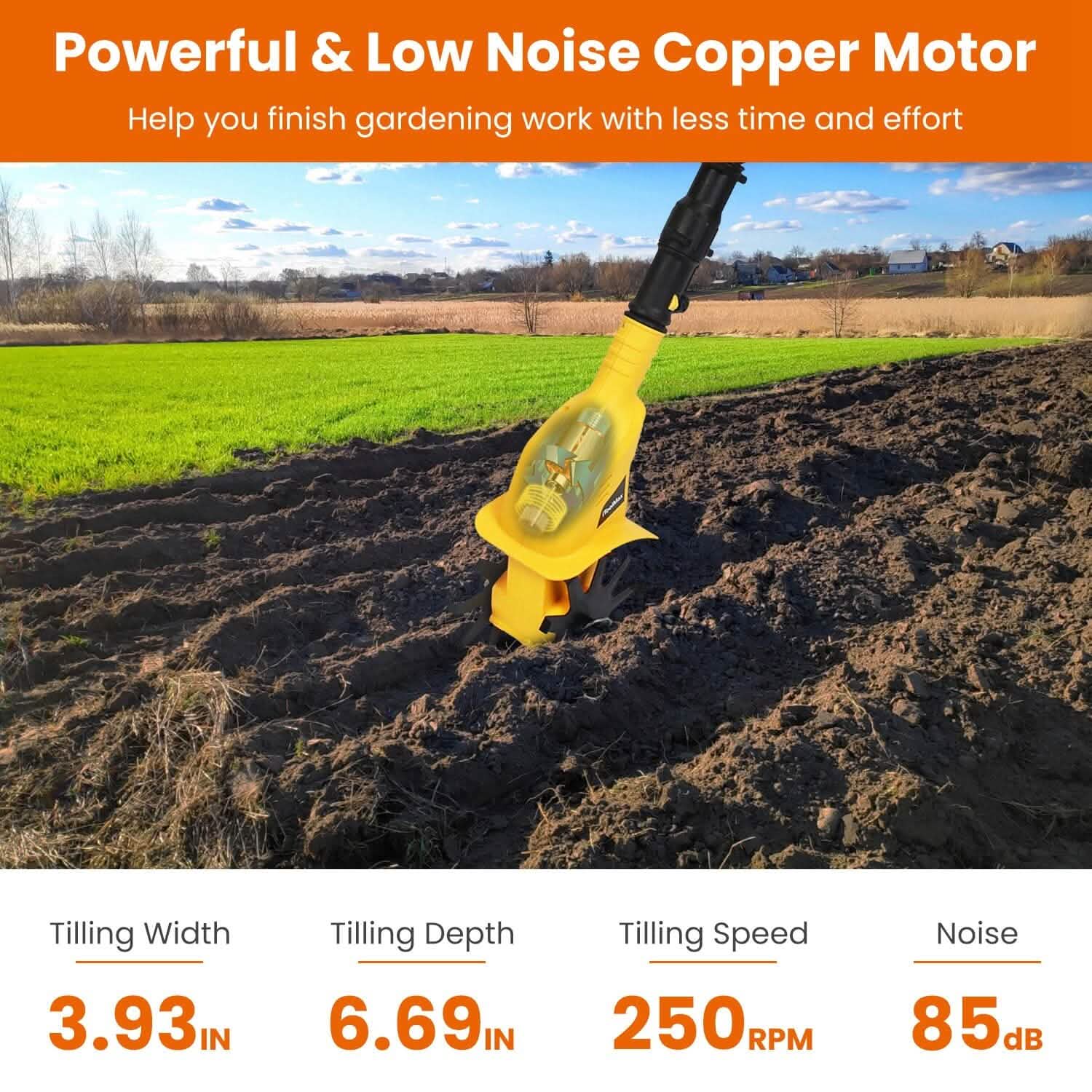 Cordless Electric Garden Tiller Cultivator With 20V Rechargeable Battery