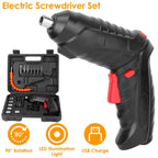 Cordless Electric Screwdriver Set with LED Work Light USB Rechargeable