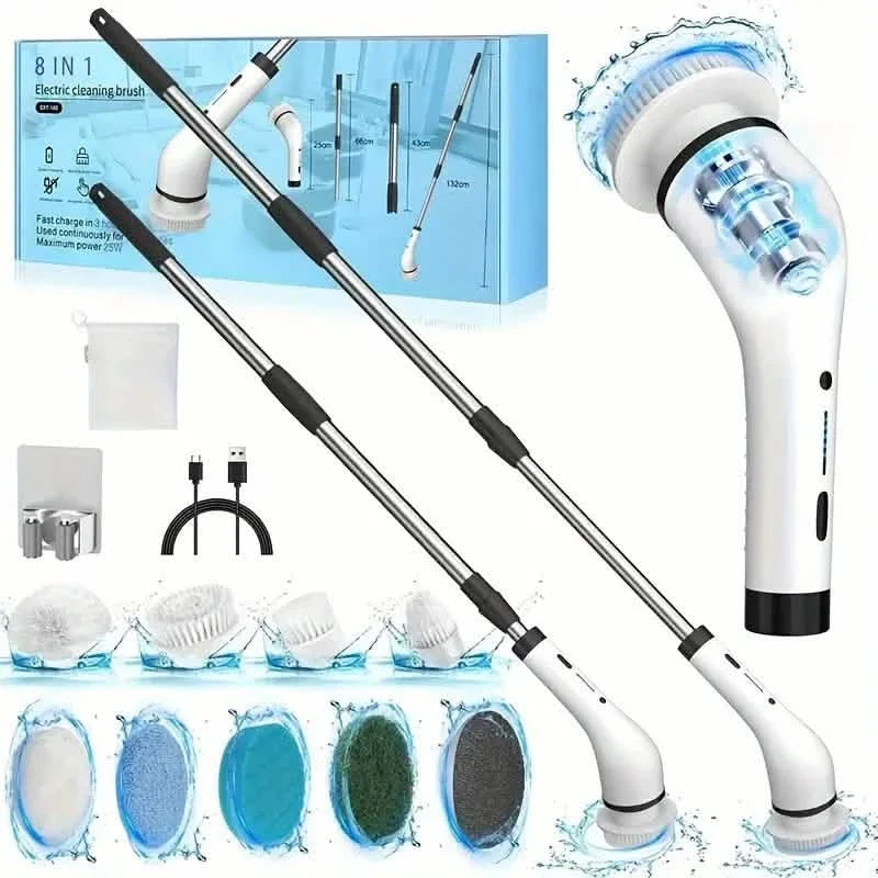Cordless Power Spinning Cleaner Brush - 8 Replaceable Brush Heads