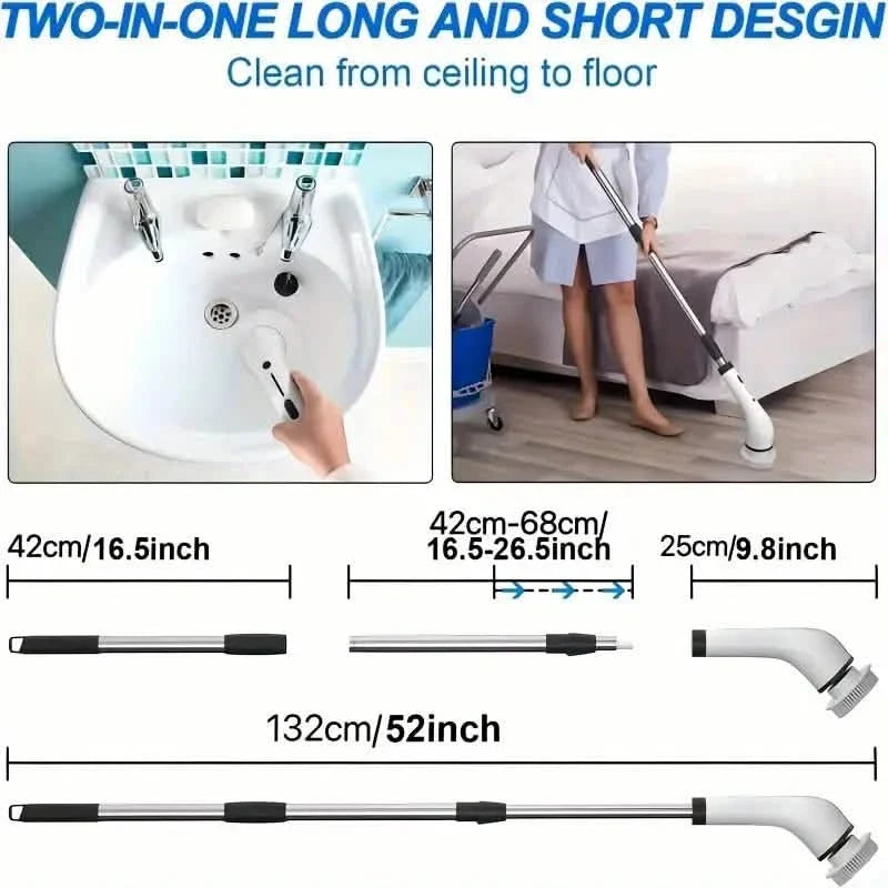Cordless Power Spinning Cleaner Brush - 8 Replaceable Brush Heads