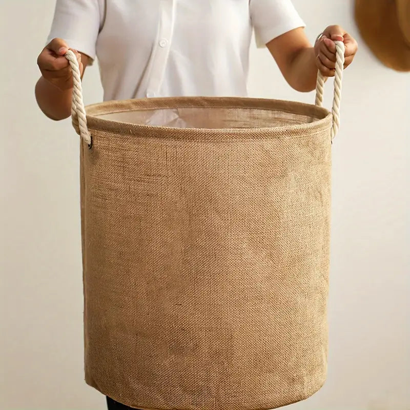 Foldable Cotton Linen Laundry Hamper with Waterproof Lining