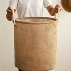 Foldable Cotton Linen Laundry Hamper with Waterproof Lining