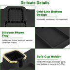 Couch Arm Cup Holder Tray Anti-spill Anti-slip Silicone Armrest Remote Snack Organizer