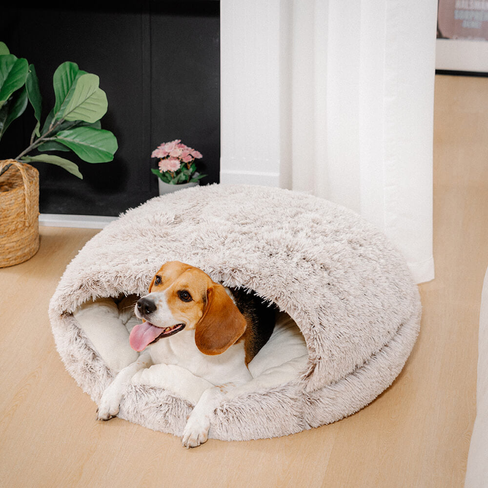 Semi-Enclosed Pet Burrow Bed - Soft Cotton Fabric