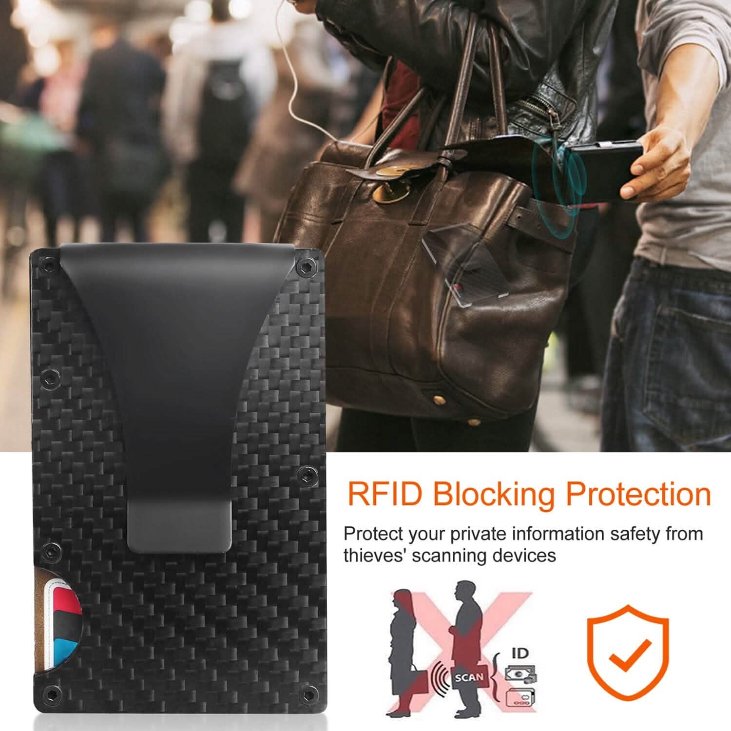 Credit Card Holder with Cash Clip Carbon Fiber RFID Blocking Scan for Men