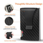 Credit Card Holder with Cash Clip Carbon Fiber RFID Blocking Scan for Men