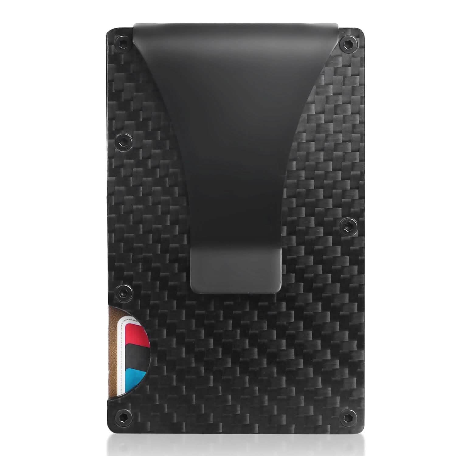 Credit Card Holder with Cash Clip Carbon Fiber RFID Blocking Scan for Men