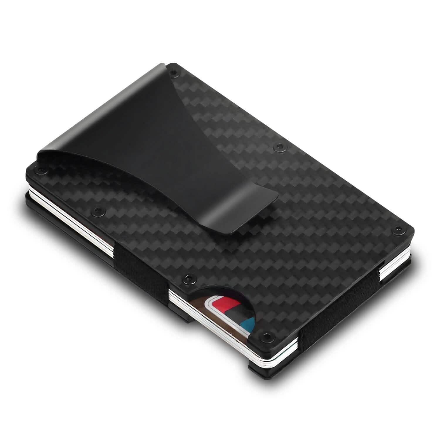 Credit Card Holder with Cash Clip Carbon Fiber RFID Blocking Scan for Men