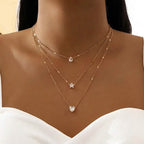 Crystal Zirconia Heart Star Charm Layered Pendant Necklace