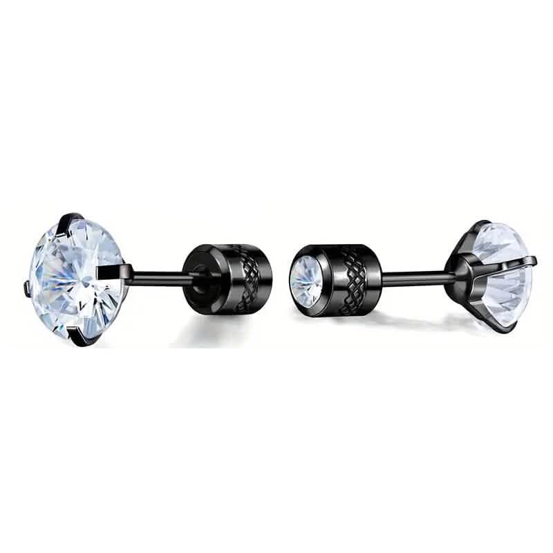 Cubic Zirconia Screw Back Stainless Steel Stud Earrings