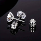 Cubic Zirconia Screw Back Stainless Steel Stud Earrings
