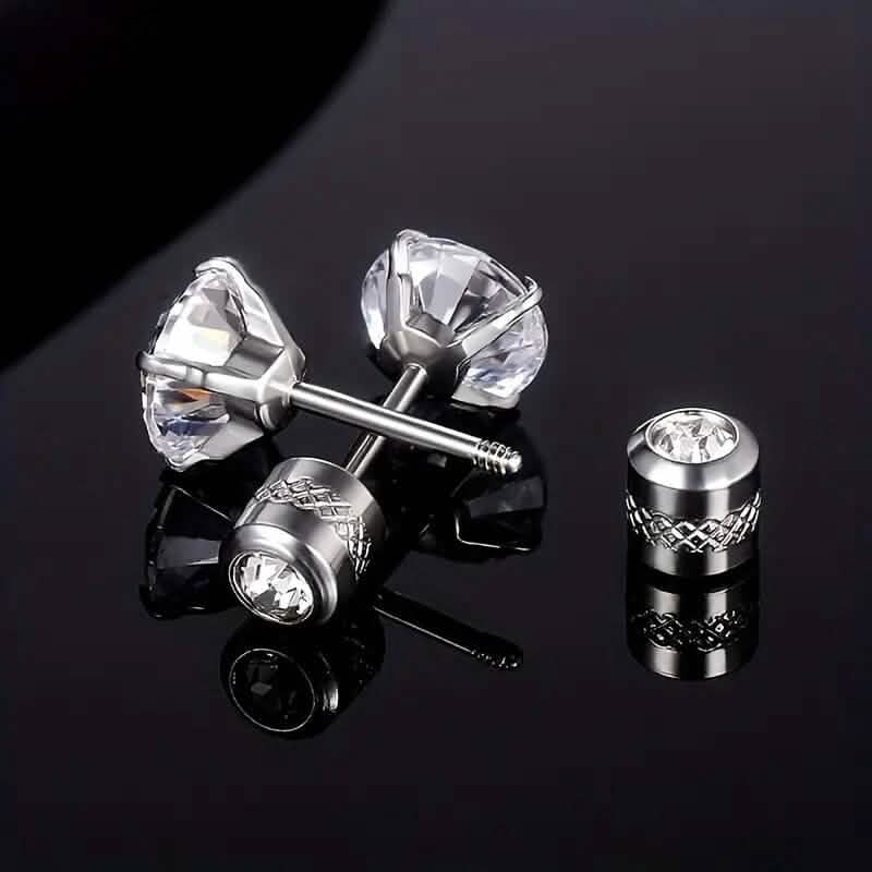 Cubic Zirconia Screw Back Stainless Steel Stud Earrings