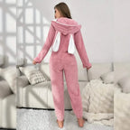 Cute Bunny Fuzzy Hooded Night Jumpsuit