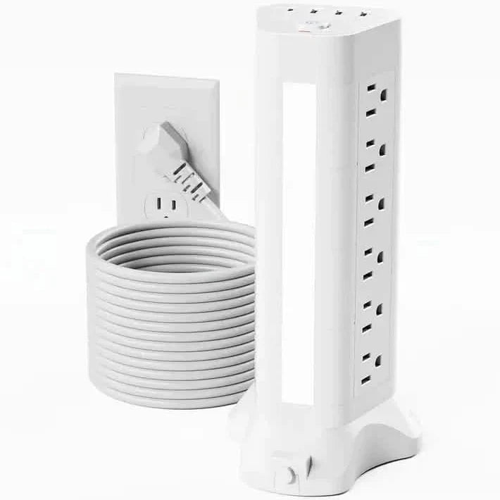 22-in-1 Power Strip Tower with 4 USB Ports & 9 AC Outlets, 10ft Extension Cable, 3-Color Night Light