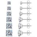 316 Stainless Steel Square Stud Earrings with Cubic Zirconia Accents