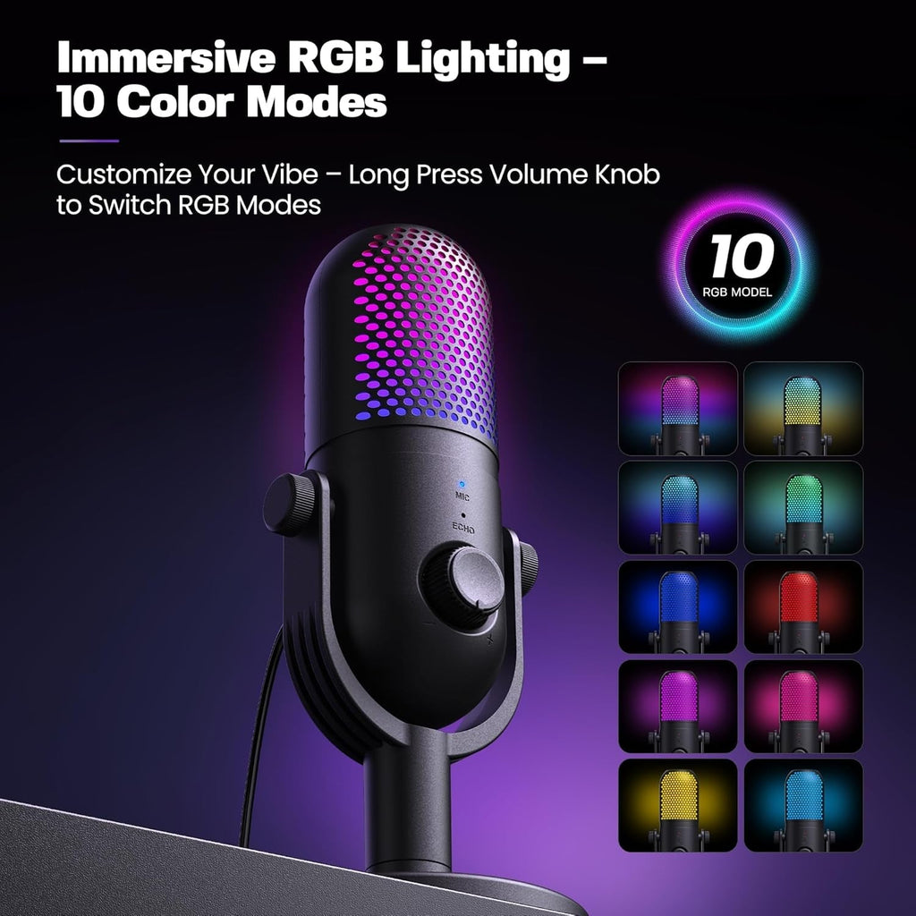 USB Microphone for PC Gaming: Condenser Microphone with RGB