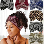 Printed Cross Yoga Headband, Print Hair Band Wide Elastic Hair Band, Twist Knot Headbands