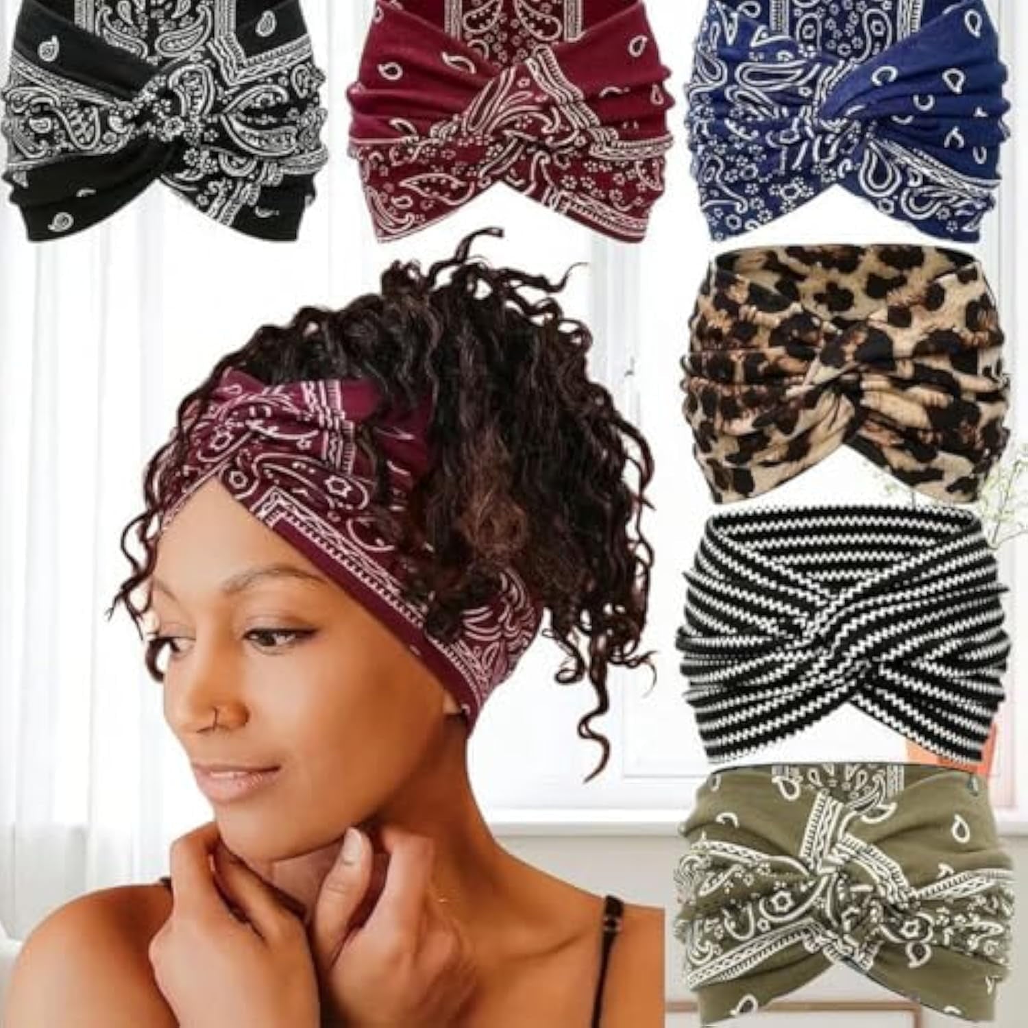 Printed Cross Yoga Headband, Print Hair Band Wide Elastic Hair Band, Twist Knot Headbands