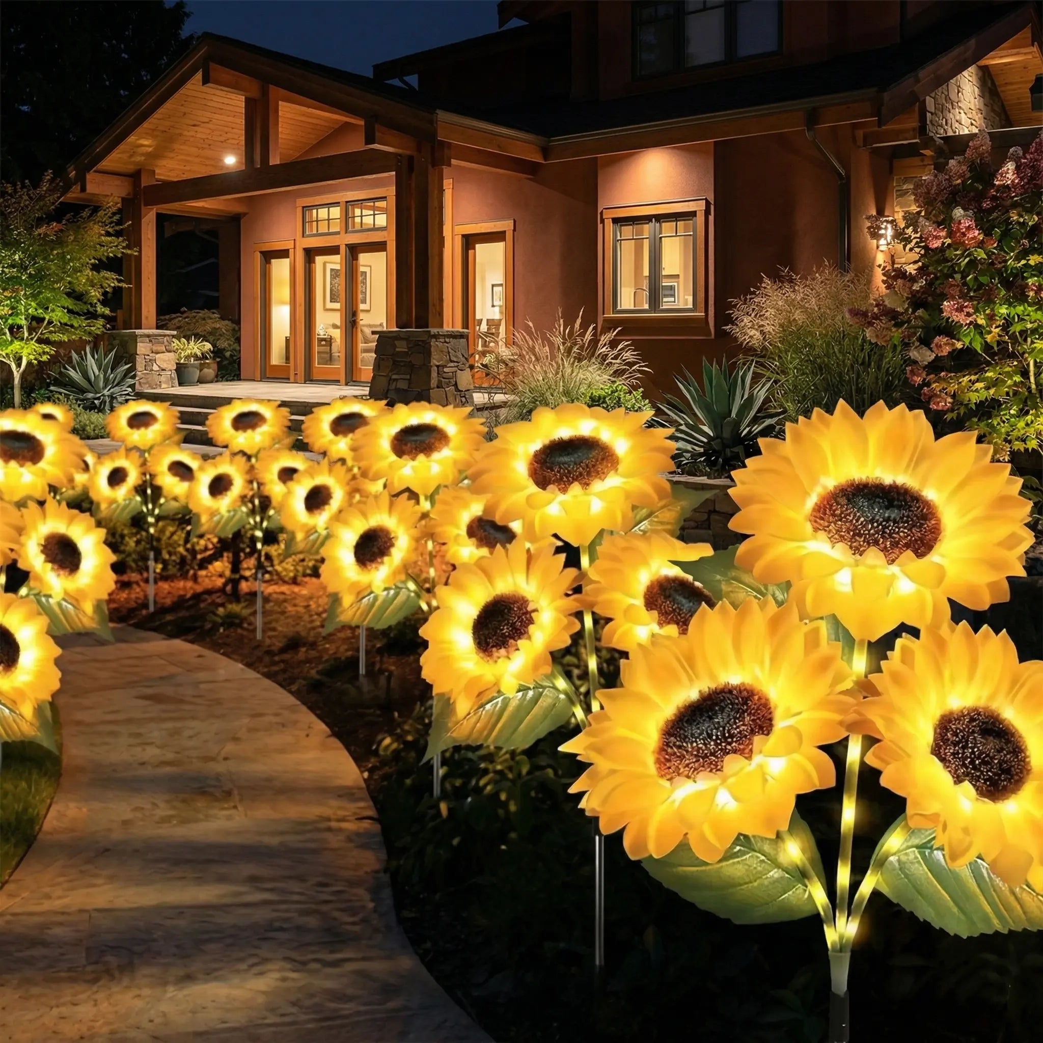 Solar Powered LED Sunflower Garden Lights Realistic Nighttime Glow for Yard Lawn Patio Porch Waterproof IP65 Energy Efficient Outdoor Lighting Durable Plastic Flowers All Weather Protection
