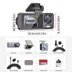 1080P Triple Dash Cam Front, Inside and Rear with 32GB Card, Night Vision, HDR & More