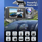 1080P Triple Dash Cam Front, Inside and Rear with 32GB Card, Night Vision, HDR & More