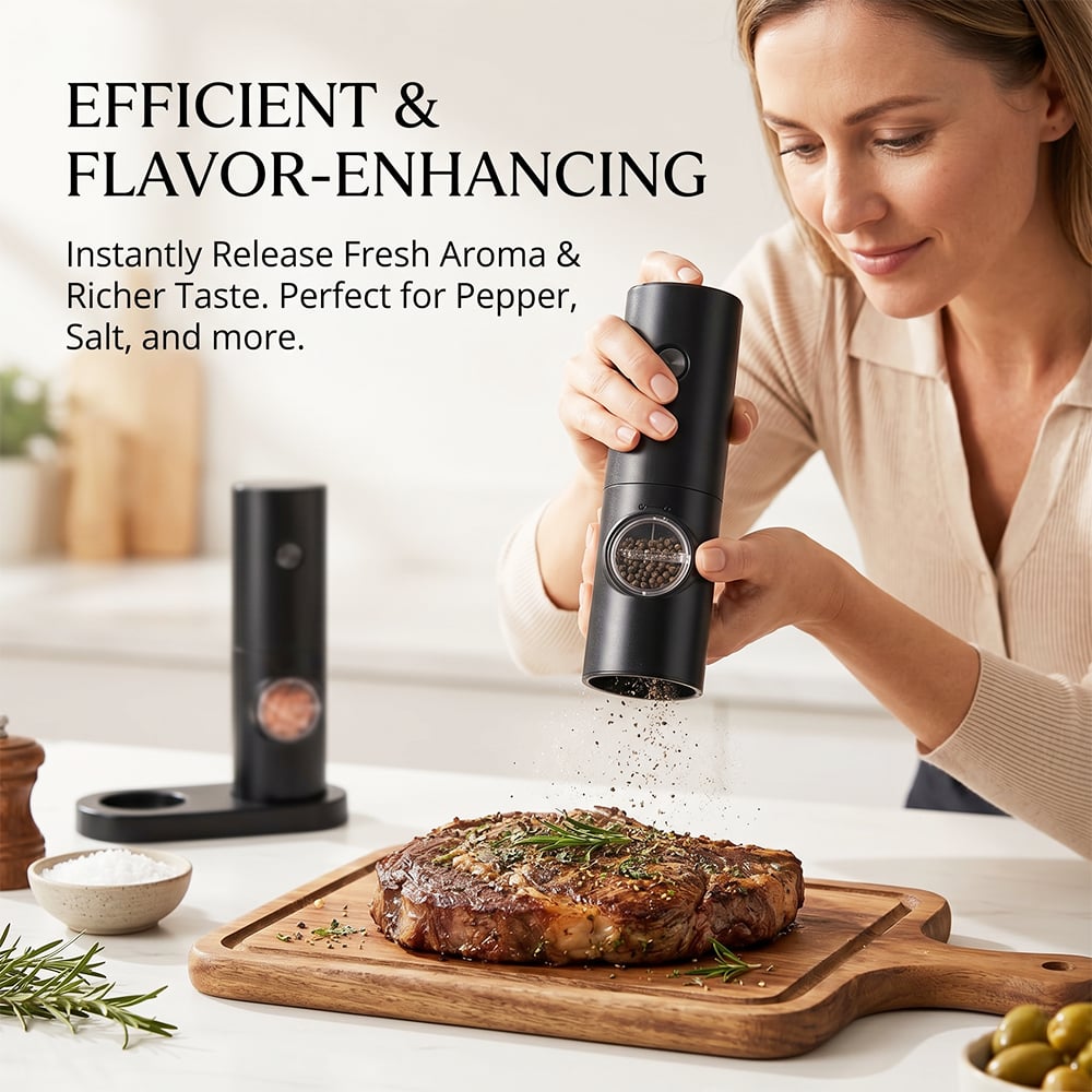 Electric Salt & Pepper Grinder Set – 2 Pack Automatic Spice Mills