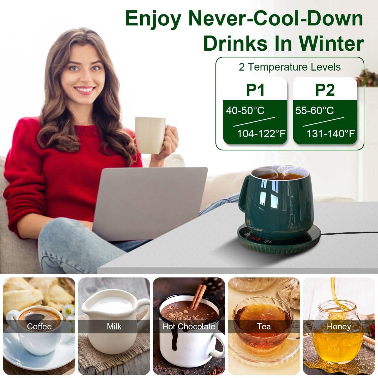 Desktop Electric Cup Warmer Auto Off Over Heating Protection Smart Timer Setting