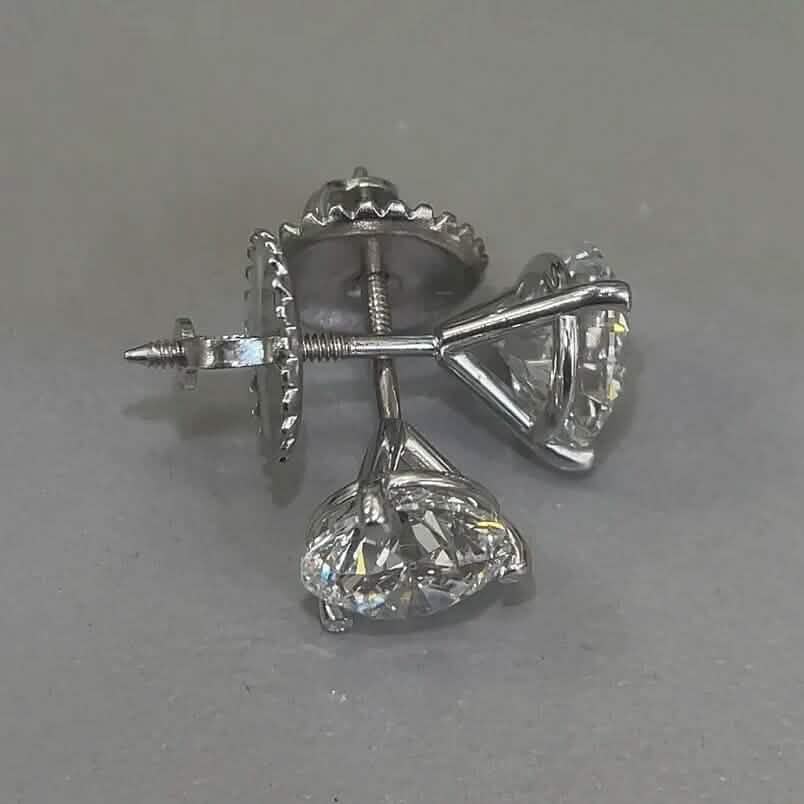 Diamond Stud Earrings F VS2 Round 4 Carat Lab Created 14K White Gold Screw Back