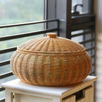 Woven Rattan Round Basket with Dome Lid