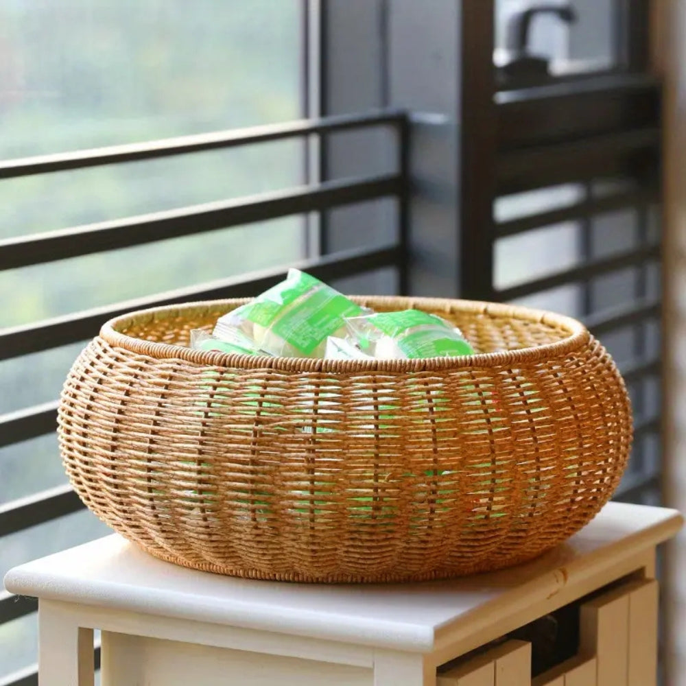 Woven Rattan Round Basket with Dome Lid