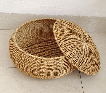 Woven Rattan Round Basket with Dome Lid