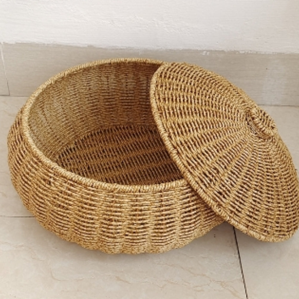 Woven Rattan Round Basket with Dome Lid