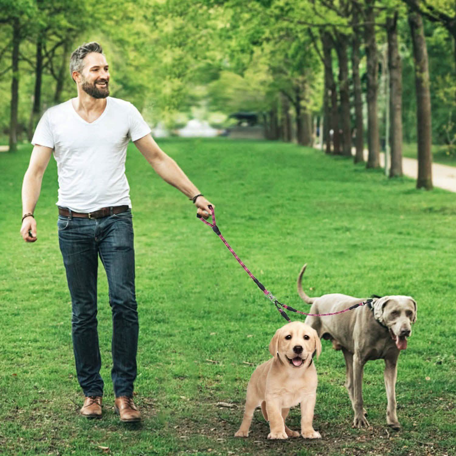 Double Dog Leash No-Tangle with Swivel Coupler Padded Handle