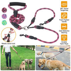 Double Dog Leash No-Tangle with Swivel Coupler Padded Handle