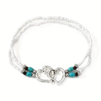 Double Openwork Heart Beaded Anklet Set with Mini Seed Beads