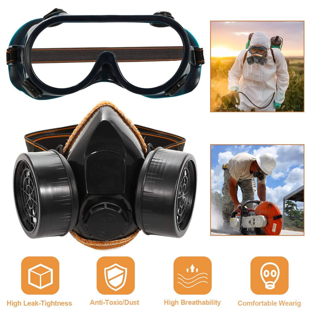 Dual Filter Cartridge Respirator Mask with Goggles