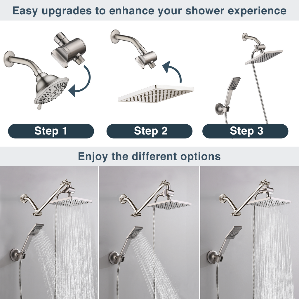 Dual Shower Head-Rain Shower Head with Handheld Shower Set, Diverter