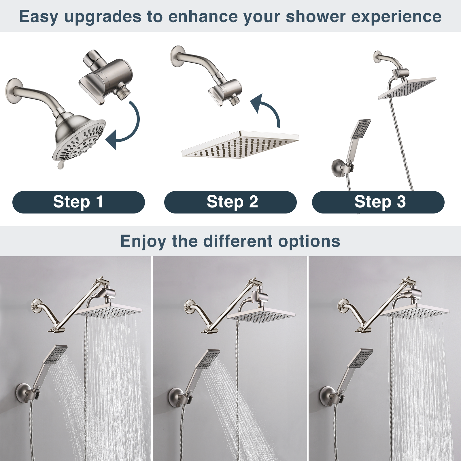Dual Shower Head-Rain Shower Head with Handheld Shower Set, Diverter