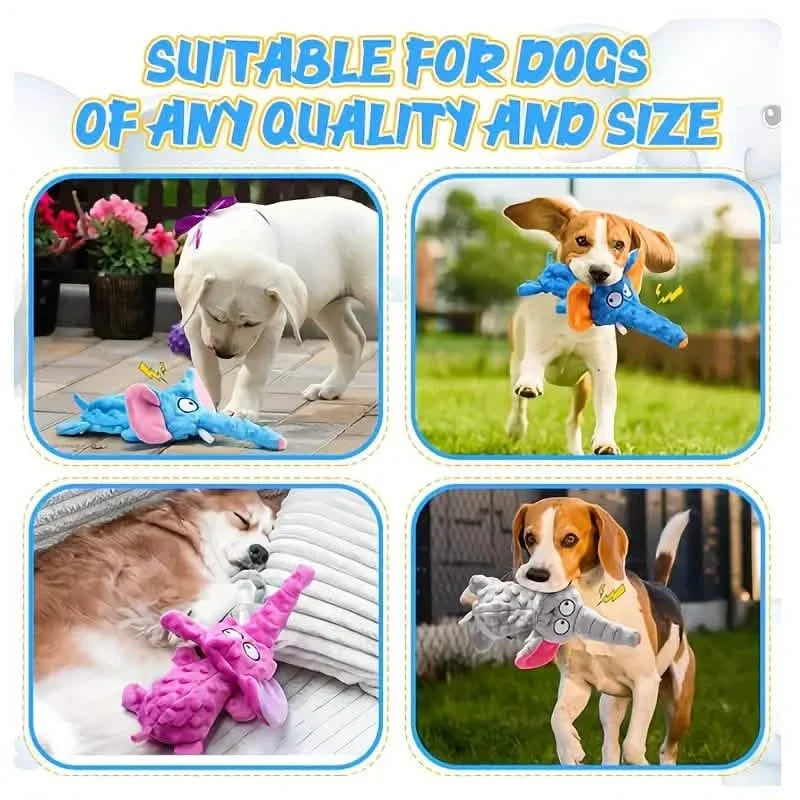 Durable Squeaky Elephant Plush Dog Toy - Bite-Resistant, Teeth Cleaning for All Breeds