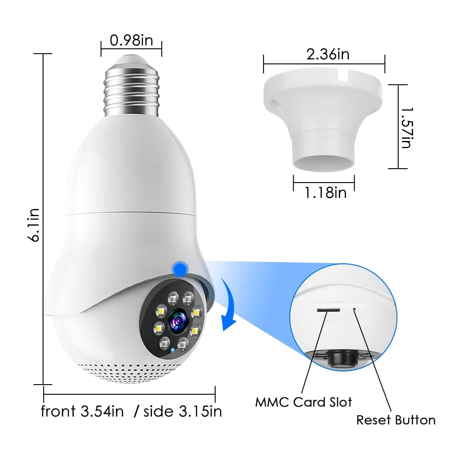 E27 WiFi Bulb Camera 1080P FHD WiFi IP Pan Tilt Security Surveillance Camera