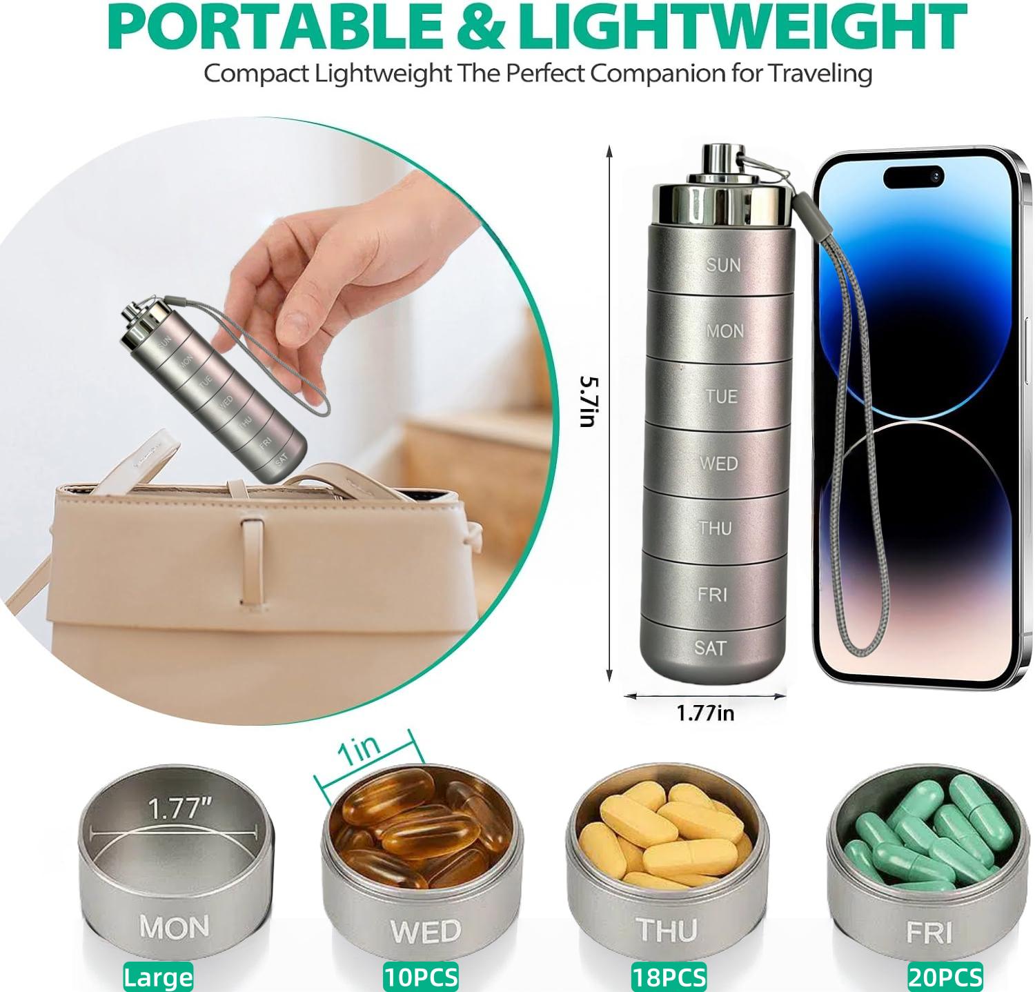 Portable Metal Pill Organizer – 7-Day Medicine, Vitamin & Supplement Holder