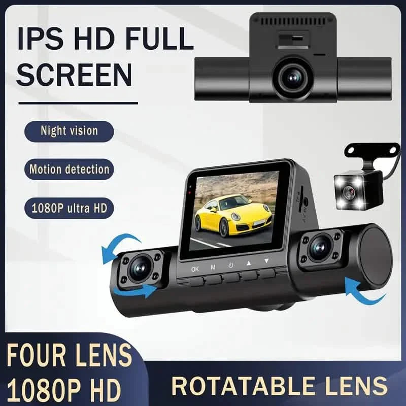 4-Channel Car DVR Dash Cam – 1080P Front, 720P Side & Rear, Night Vision