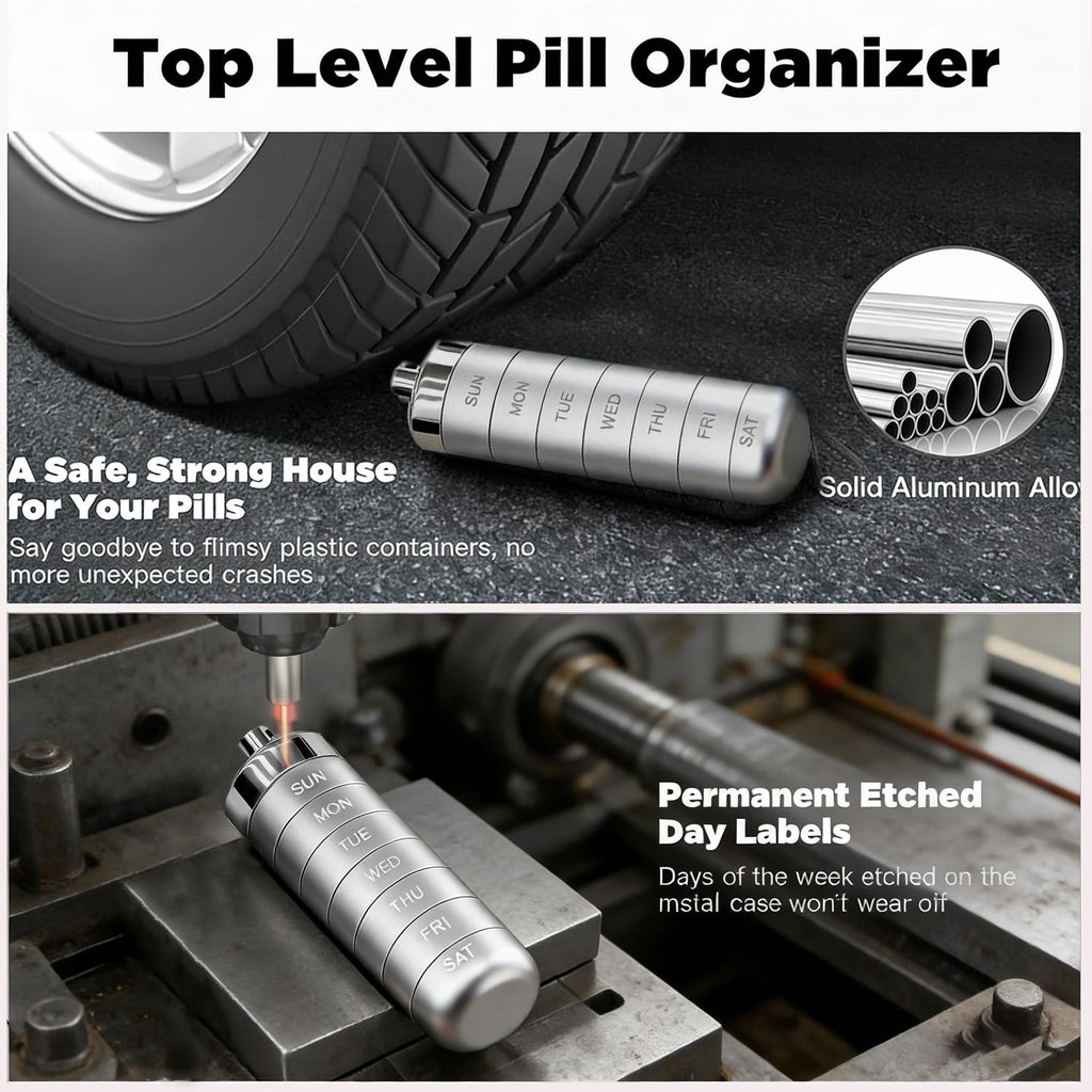 Portable Metal Pill Organizer – 7-Day Medicine, Vitamin & Supplement Holder