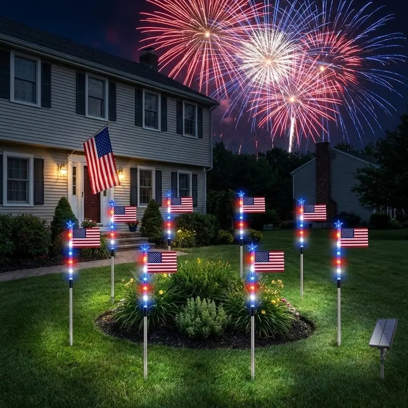 Solar-Powered American Flag Path Lights, 8-pack – Celebrating The 250th Anniversary Of American Independence