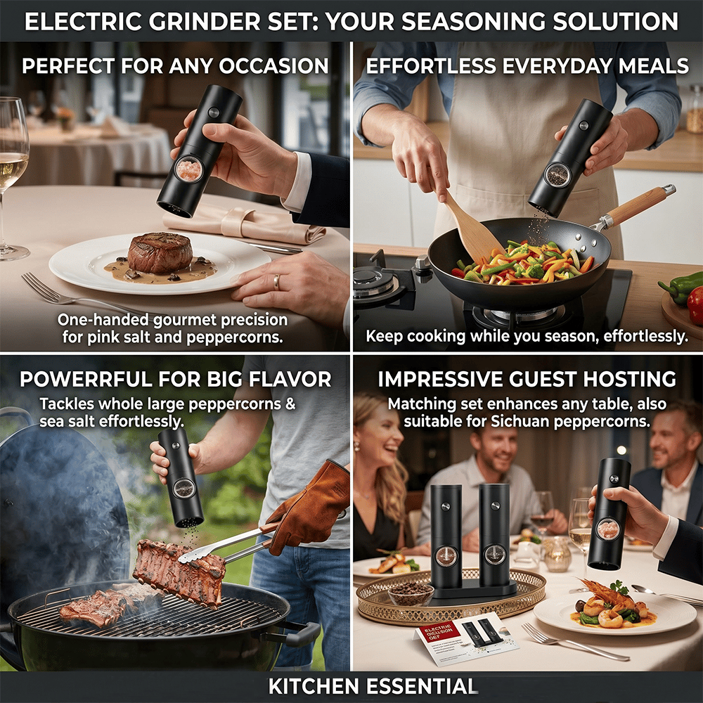 Electric Salt & Pepper Grinder Set – 2 Pack Automatic Spice Mills