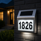 Solar LED Address Sign – Stainless Steel House Number Light with White LEDs, Waterproof, Customizable Numbers & Letters, Auto On/Off, 7.86 x 7.07 Inches