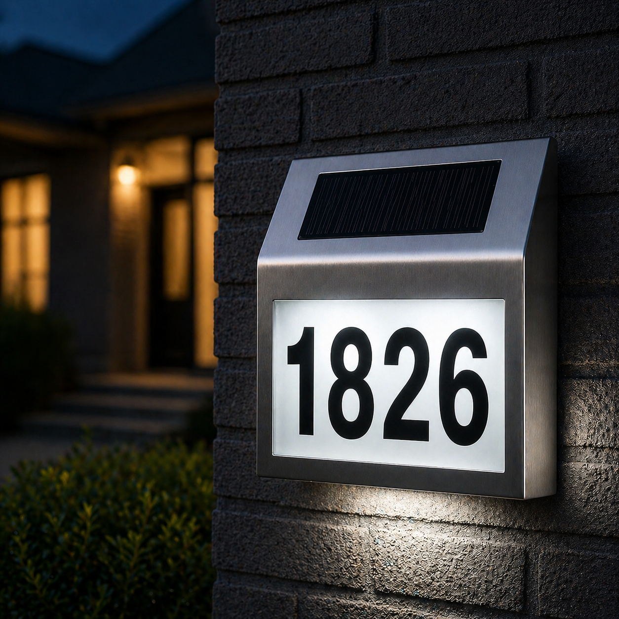 Solar LED Address Sign – Stainless Steel House Number Light with White LEDs, Waterproof, Customizable Numbers & Letters, Auto On/Off, 7.86 x 7.07 Inches