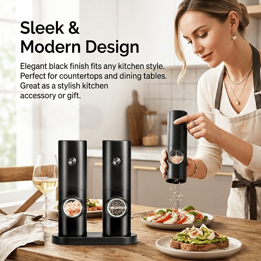 Electric Salt & Pepper Grinder Set – 2 Pack Automatic Spice Mills