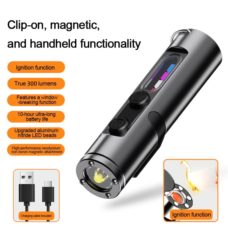 Pocket Rechargeable EDC Flashlight: Mini Keychain Light with Fire Starter & Window Breaker