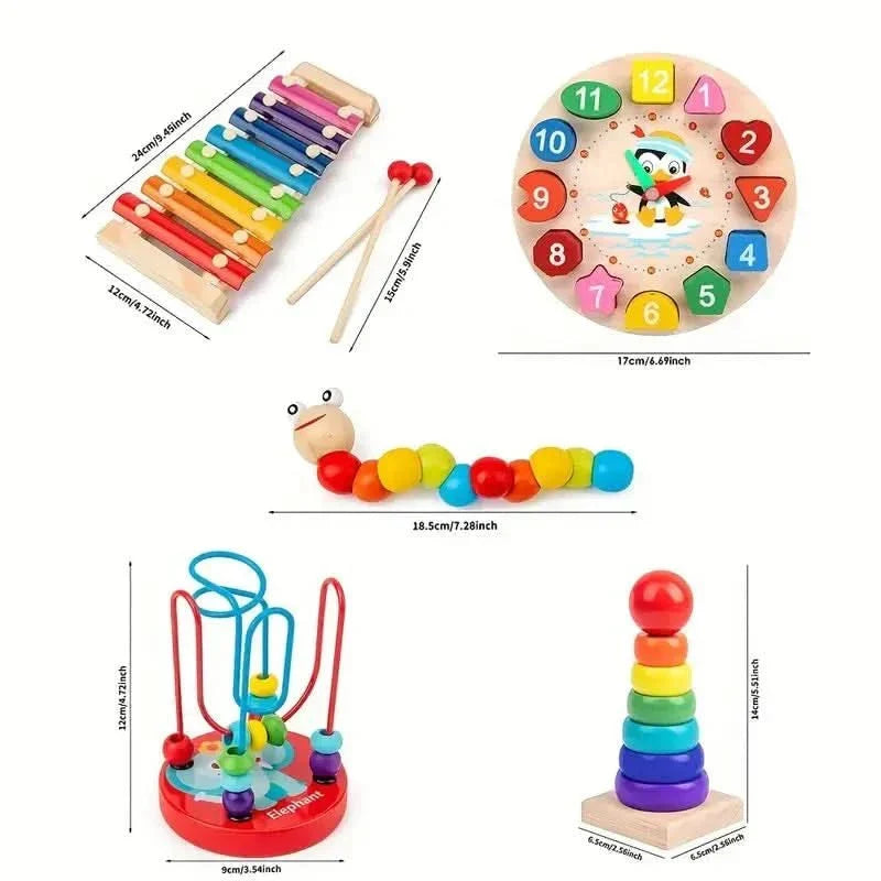 EDUQUEST 5-in-1 Wooden Montessori Activity Set for Babies
